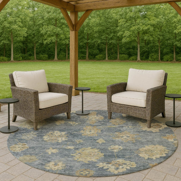 HomeRoots 8' Blue and Beige Floral Washable Area Rug - Durable, Stylish Indoor/Outdoor Design for Any Space 658515