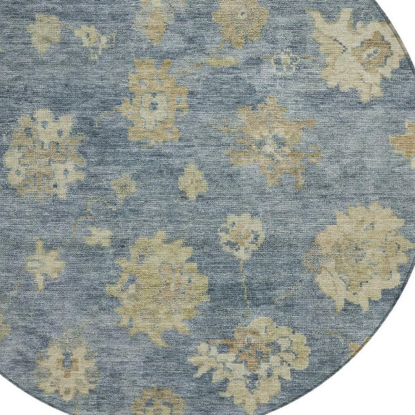 HomeRoots 8' Blue and Beige Floral Washable Area Rug - Durable, Stylish Indoor/Outdoor Design for Any Space 658515