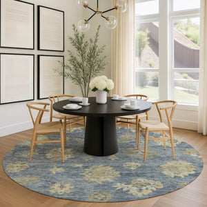 HomeRoots 8' Blue and Beige Floral Washable Area Rug - Durable, Stylish Indoor/Outdoor Design for Any Space 658515