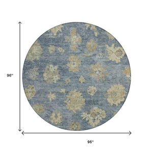 HomeRoots 8' Blue and Beige Floral Washable Area Rug - Durable, Stylish Indoor/Outdoor Design for Any Space 658515