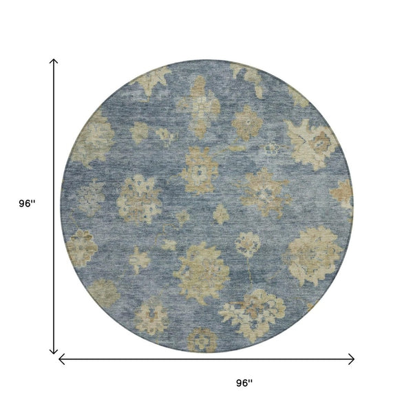 HomeRoots 8' Blue and Beige Floral Washable Area Rug - Durable, Stylish Indoor/Outdoor Design for Any Space 658515