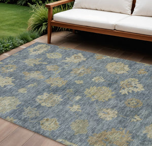 HomeRoots 9' Blue & Beige Floral Area Rug - Washable, Durable for Indoor/Outdoor Use, Perfect for High-Traffic Areas 658517