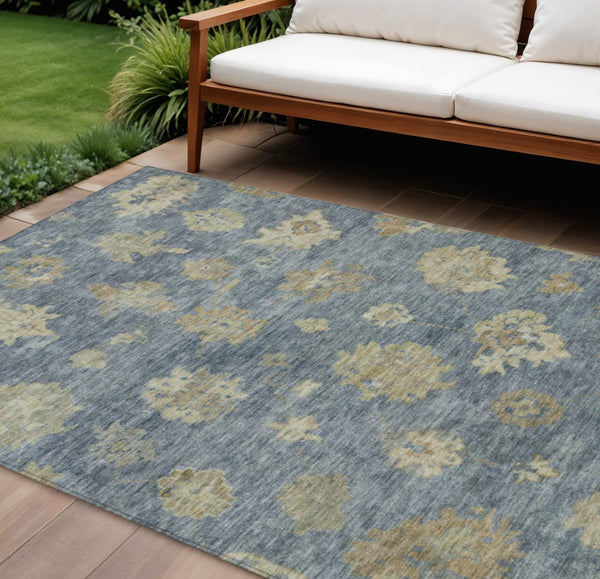 HomeRoots 9' Blue & Beige Floral Area Rug - Washable, Durable for Indoor/Outdoor Use, Perfect for High-Traffic Areas 658517