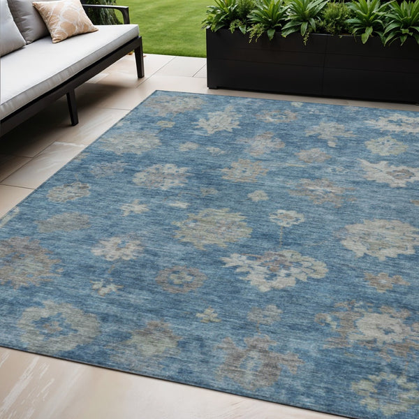 HomeRoots 5' X 8' Denim Blue Floral Area Rug - Durable, Washable, Stylish for Indoor & Outdoor Spaces! 658520