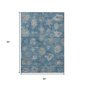 HomeRoots 5' X 8' Denim Blue Floral Area Rug - Durable, Washable, Stylish for Indoor & Outdoor Spaces! 658520