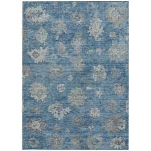 HomeRoots 9' X 12' Durable Denim Blue & Gray Floral Washable Area Rug for Indoor/Outdoor Family Use 658523