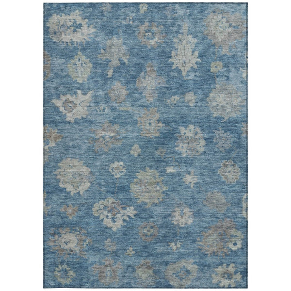 HomeRoots 9' X 12' Durable Denim Blue & Gray Floral Washable Area Rug for Indoor/Outdoor Family Use 658523