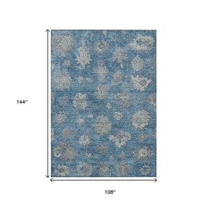 HomeRoots 9' X 12' Durable Denim Blue & Gray Floral Washable Area Rug for Indoor/Outdoor Family Use 658523