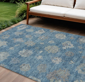 HomeRoots 10' Floral Denim Blue and Gray Washable Area Rug - Durable, Stylish, Indoor & Outdoor Use! 658524