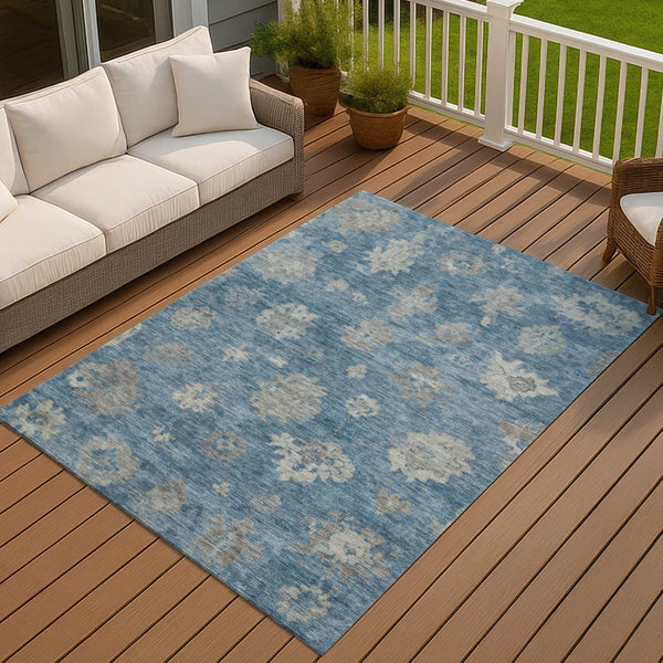 HomeRoots 10' Floral Denim Blue and Gray Washable Area Rug - Durable, Stylish, Indoor & Outdoor Use! 658524
