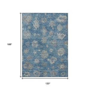 HomeRoots 10' Floral Denim Blue and Gray Washable Area Rug - Durable, Stylish, Indoor & Outdoor Use! 658524