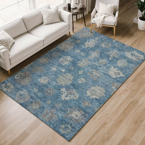 HomeRoots 10' Floral Denim Blue and Gray Washable Area Rug - Durable, Stylish, Indoor & Outdoor Use! 658524