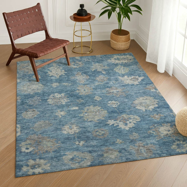 HomeRoots 10' Floral Denim Blue and Gray Washable Area Rug - Durable, Stylish, Indoor & Outdoor Use! 658524