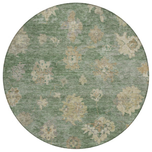 HomeRoots 8' Fern Green Round Floral Area Rug - Machine Washable, Durable for Indoor & Outdoor Use, 8ft 658527