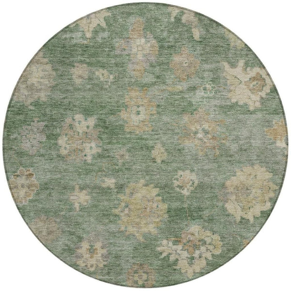 HomeRoots 8' Fern Green Round Floral Area Rug - Machine Washable, Durable for Indoor & Outdoor Use, 8ft 658527