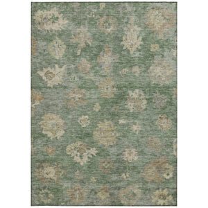 HomeRoots 9' X 12' Durable Fern Green & Beige Floral Area Rug - Washable, Stain-Resistant, Indoor/Outdoor Charm 658529
