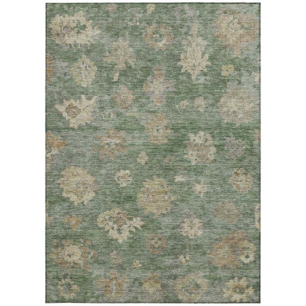 HomeRoots 9' X 12' Durable Fern Green & Beige Floral Area Rug - Washable, Stain-Resistant, Indoor/Outdoor Charm 658529