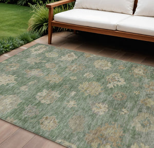 HomeRoots 10' Floral Area Rug in Fern Green & Beige - Washable, Durable, Indoor/Outdoor, Slip-Resistant Design 658530