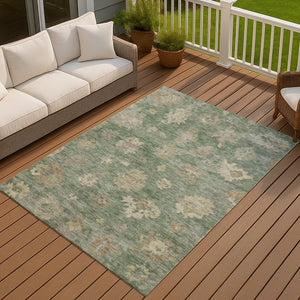 HomeRoots 10' Floral Area Rug in Fern Green & Beige - Washable, Durable, Indoor/Outdoor, Slip-Resistant Design 658530