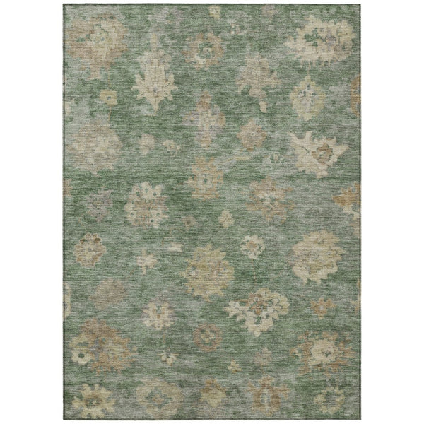 HomeRoots 10' Floral Area Rug in Fern Green & Beige - Washable, Durable, Indoor/Outdoor, Slip-Resistant Design 658530