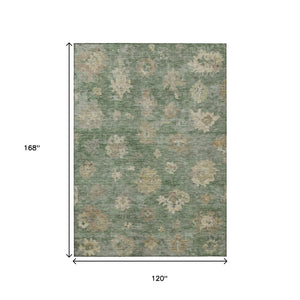 HomeRoots 10' Floral Area Rug in Fern Green & Beige - Washable, Durable, Indoor/Outdoor, Slip-Resistant Design 658530