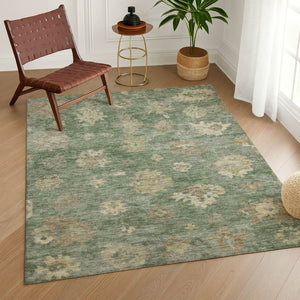 HomeRoots 10' Floral Area Rug in Fern Green & Beige - Washable, Durable, Indoor/Outdoor, Slip-Resistant Design 658530