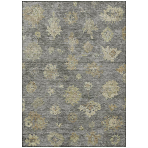 HomeRoots 5' X 8' Elegant Pewter Gold Beige Floral Area Rug - Washable, Durable for Indoor & Outdoor Use 658532
