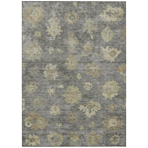 HomeRoots 5' X 8' Elegant Pewter Gold Beige Floral Area Rug - Washable, Durable for Indoor & Outdoor Use 658532