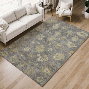 HomeRoots 5' X 8' Elegant Pewter Gold Beige Floral Area Rug - Washable, Durable for Indoor & Outdoor Use 658532