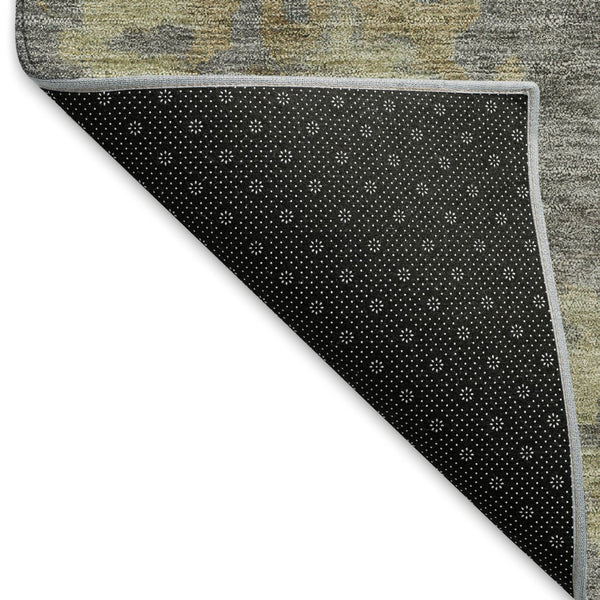 HomeRoots 8' Round Floral Indoor/Outdoor Area Rug in Pewter Gold & Beige - Washable, Durable & Versatile Design 658533