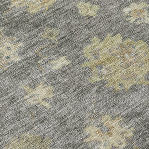 HomeRoots 8' Round Floral Indoor/Outdoor Area Rug in Pewter Gold & Beige - Washable, Durable & Versatile Design 658533