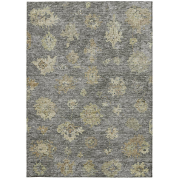 HomeRoots 8' X 10' Elegant Pewter Gold Floral Washable Area Rug for Indoor & Outdoor Use, Durable & Stylish! 658534