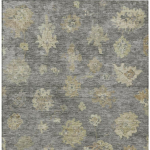 HomeRoots 9' Elegant Pewter Gold Beige Floral Washable Area Rug for Indoor & Outdoor High-Traffic Use 658535