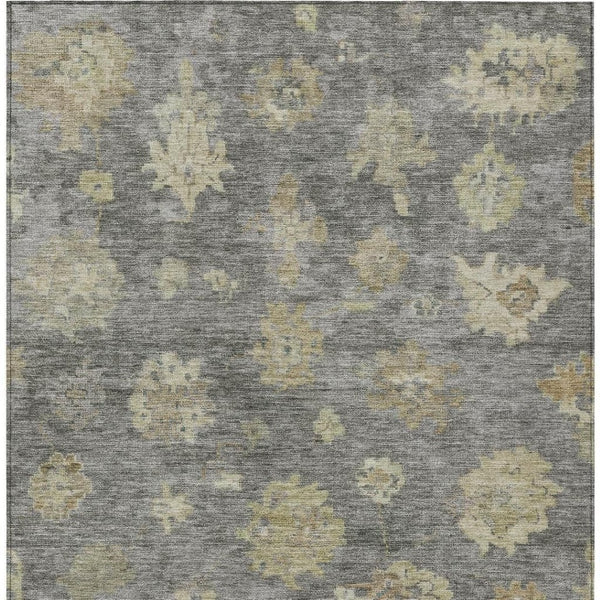 HomeRoots 9' Elegant Pewter Gold Beige Floral Washable Area Rug for Indoor & Outdoor High-Traffic Use 658535