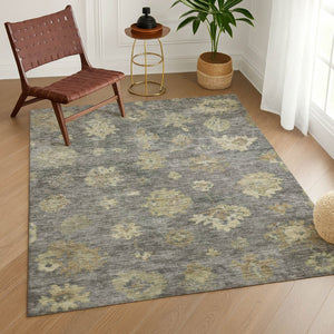 HomeRoots 9' Elegant Pewter Gold Beige Floral Washable Area Rug for Indoor & Outdoor High-Traffic Use 658535