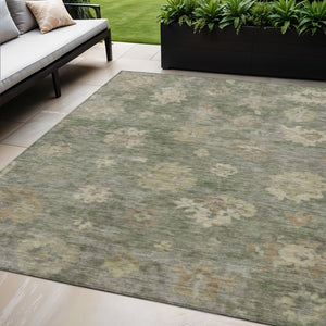 HomeRoots 5' X 8' Sage Floral Area Rug - Washable & Durable for Indoor/Outdoor Use, Perfect for High-Traffic Areas 658538