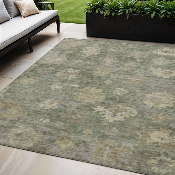 HomeRoots 5' X 8' Sage Floral Area Rug - Washable & Durable for Indoor/Outdoor Use, Perfect for High-Traffic Areas 658538