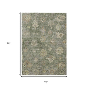 HomeRoots 5' X 8' Sage Floral Area Rug - Washable & Durable for Indoor/Outdoor Use, Perfect for High-Traffic Areas 658538