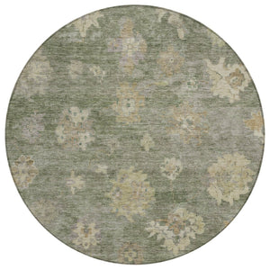 HomeRoots 8' Sage and Beige Round Floral Rug - Durable, Washable Indoor/Outdoor Area Rug for Family Spaces 658539