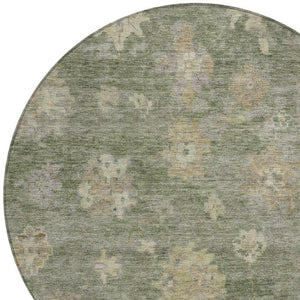 HomeRoots 8' Sage and Beige Round Floral Rug - Durable, Washable Indoor/Outdoor Area Rug for Family Spaces 658539