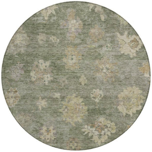 HomeRoots 8' Sage and Beige Round Floral Rug - Durable, Washable Indoor/Outdoor Area Rug for Family Spaces 658539