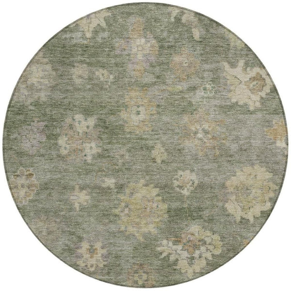 HomeRoots 8' Sage and Beige Round Floral Rug - Durable, Washable Indoor/Outdoor Area Rug for Family Spaces 658539