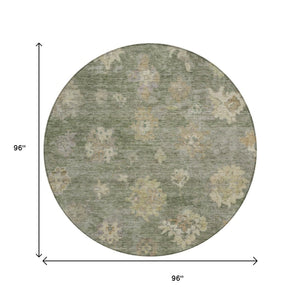 HomeRoots 8' Sage and Beige Round Floral Rug - Durable, Washable Indoor/Outdoor Area Rug for Family Spaces 658539