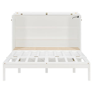 English Elm Queen Murphy Wall Bed Cabinet with Storage Drawer Built-in Power Outlets Usb Ports White LP000400AAK-1
