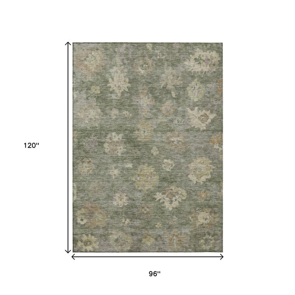 HomeRoots 8' X 10' Sage Beige Floral Area Rug - Durable, Washable, Indoor/Outdoor Accent for Family Spaces 658540