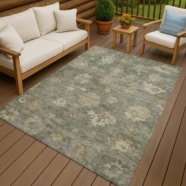 HomeRoots 8' X 10' Sage Beige Floral Area Rug - Durable, Washable, Indoor/Outdoor Accent for Family Spaces 658540