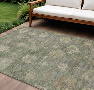HomeRoots 10' X 14' Sage and Beige Floral Washable Area Rug - Durable and Stylish for Indoor & Outdoor Spaces 658542