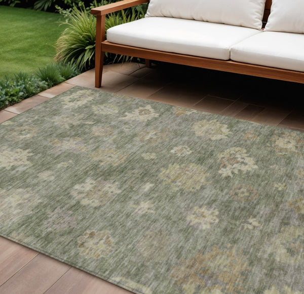 HomeRoots 10' X 14' Sage and Beige Floral Washable Area Rug - Durable and Stylish for Indoor & Outdoor Spaces 658542