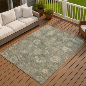 HomeRoots 10' X 14' Sage and Beige Floral Washable Area Rug - Durable and Stylish for Indoor & Outdoor Spaces 658542