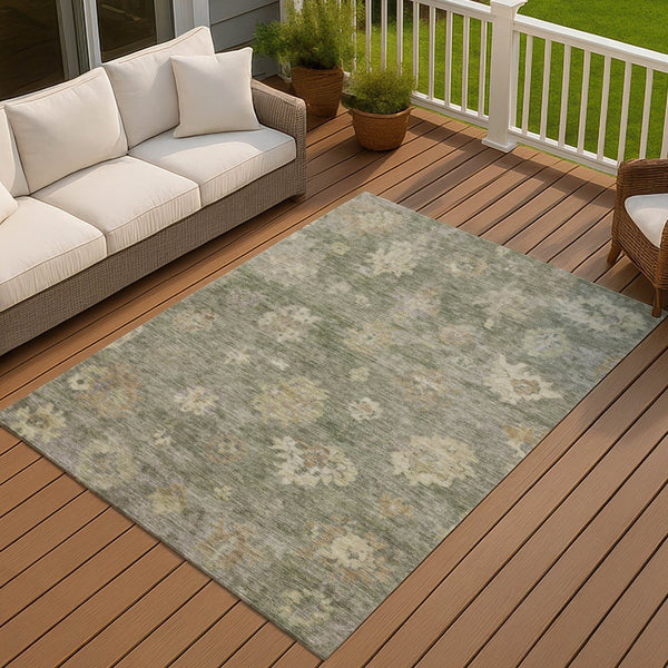 HomeRoots 10' X 14' Sage and Beige Floral Washable Area Rug - Durable and Stylish for Indoor & Outdoor Spaces 658542